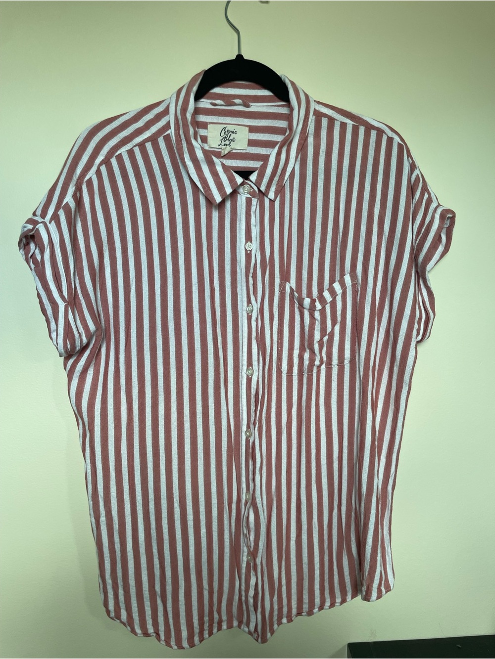 Relaxed Pink & White Striped Button-Up Shirt